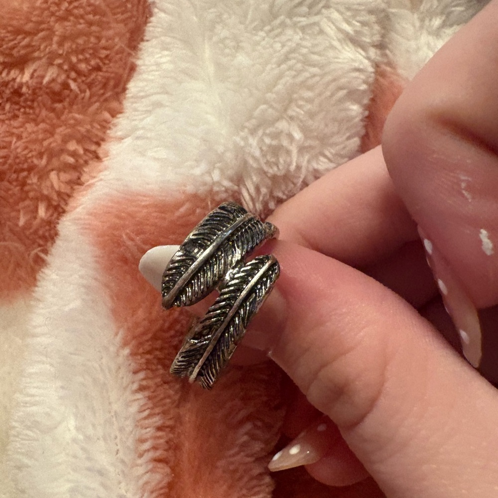 Sterling-Style Feather Wrap Ring - Silver Tone